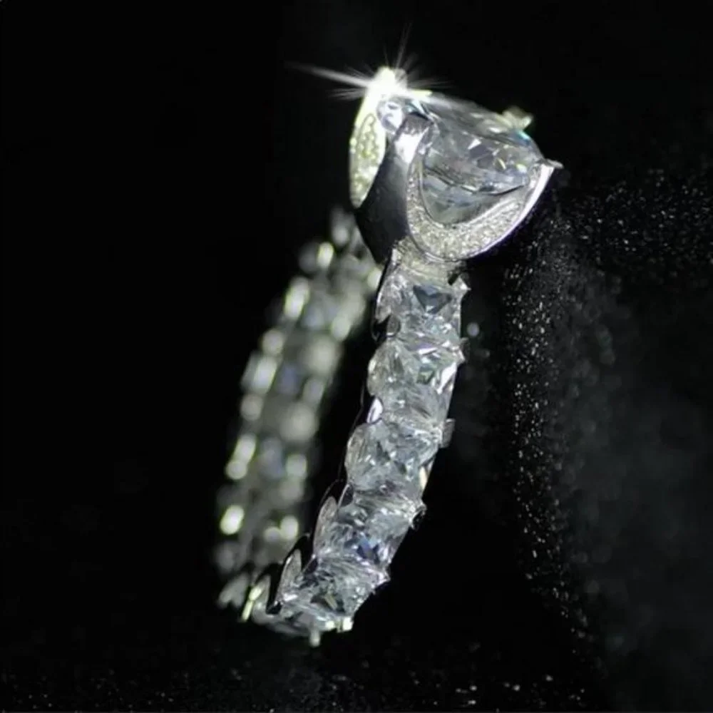 DIAMOND 925 STERLING SILVER ENGAGEMENT RING - Picture 4 of 6